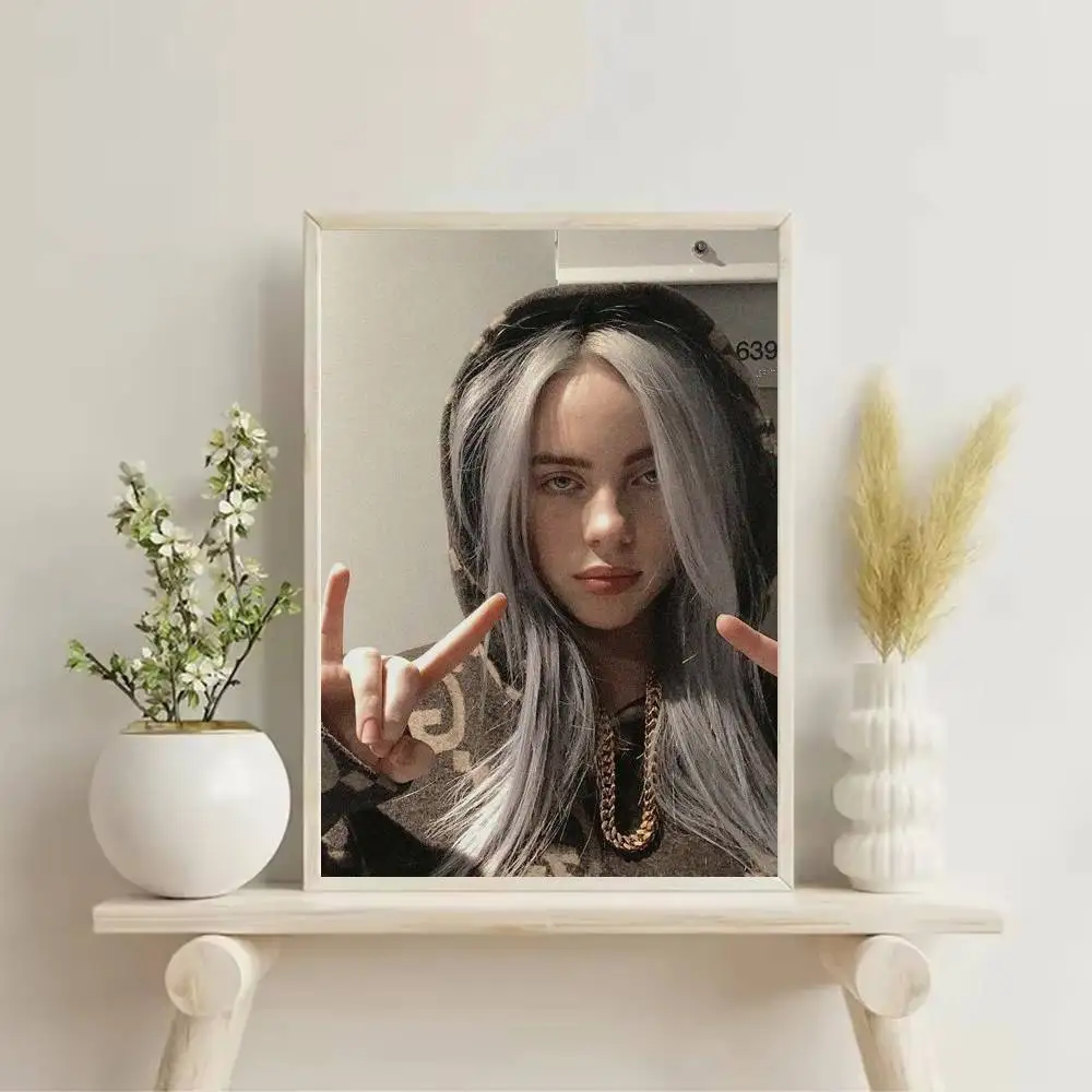 S-Snger B-Billie Eilish Poster Self-adhesive Art Waterproof Paper Sticker Coffee House Bar Room Wall Decor
