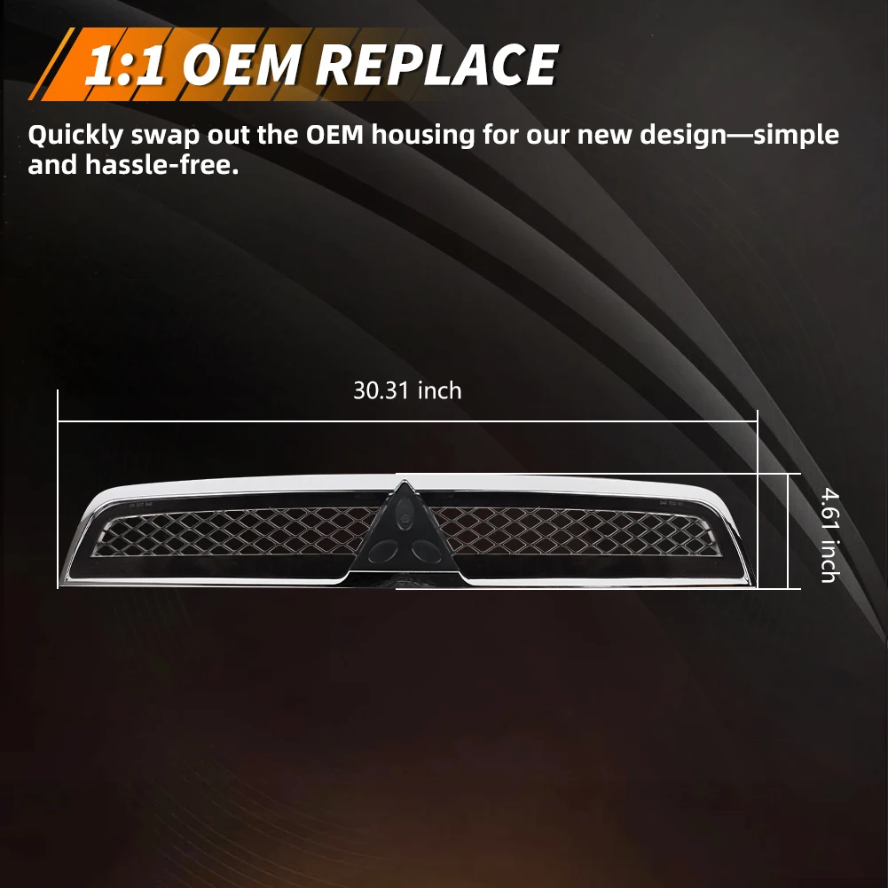 1Pcs For 2008-2015 Mitsubishi Lancer Front Bumper Turn Signal Light Chrome Shell Black Insert Grill Hood Mesh DRL Light W/LED