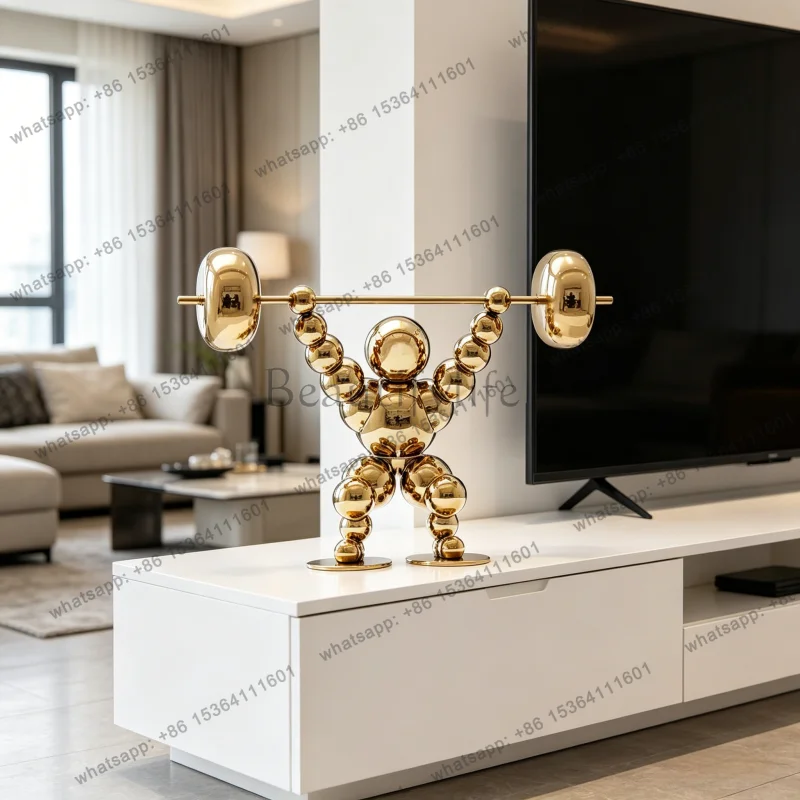 Modern Simple Stainless Steel Weightlifting Art Decoration for Hotel Lobby Hallway Porch Courtyard - Interior Decor Sculpture