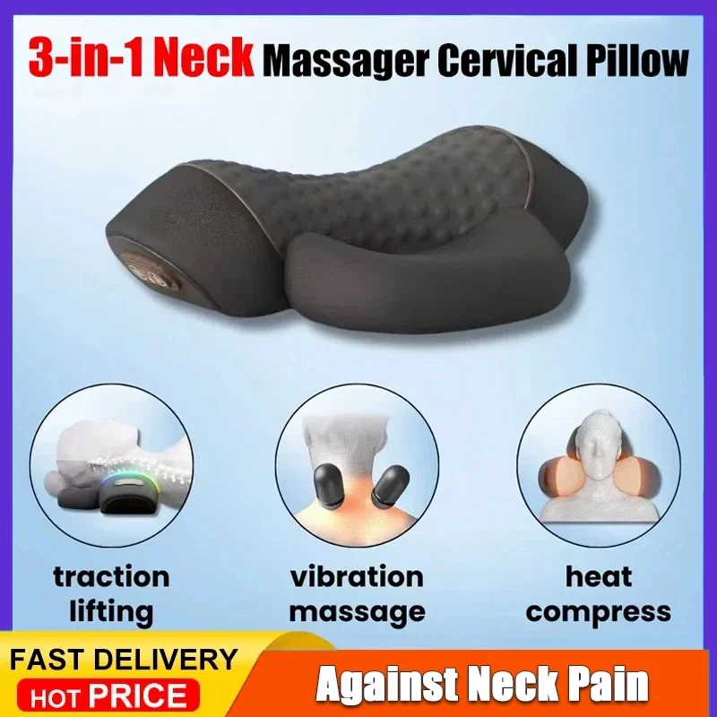 

Soothe-3-in-1 Neck Massager Cervical Pillow Hot Compress Vibration Massage Neck Traction Relax Pillow Spine Support Massager