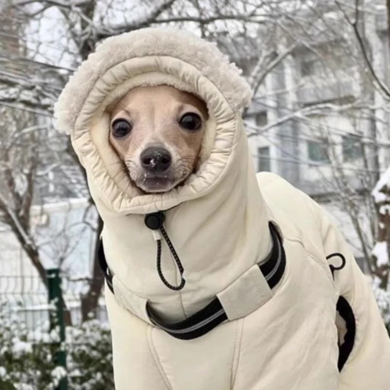 Winter Big Dog Clothes Warm Greyhound Cotton Clothes Large Dog Coats Outdoor Luxury Cold Protection Pets Coat Medium White view 6
