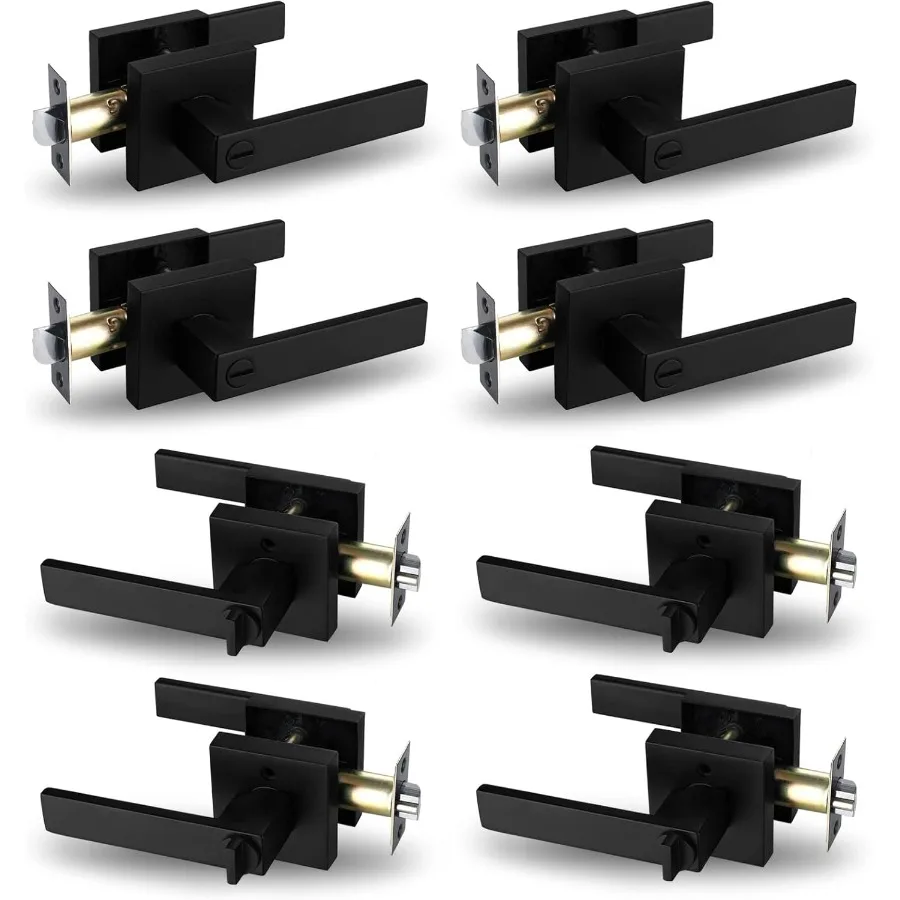 مقبض مربع للخصوصية عالي التحمل، رافعة باب سوداء غير لامعة بدون مفاتيح لأمن غرفة النوم أو الحمام، تصميم متين مع سلسة