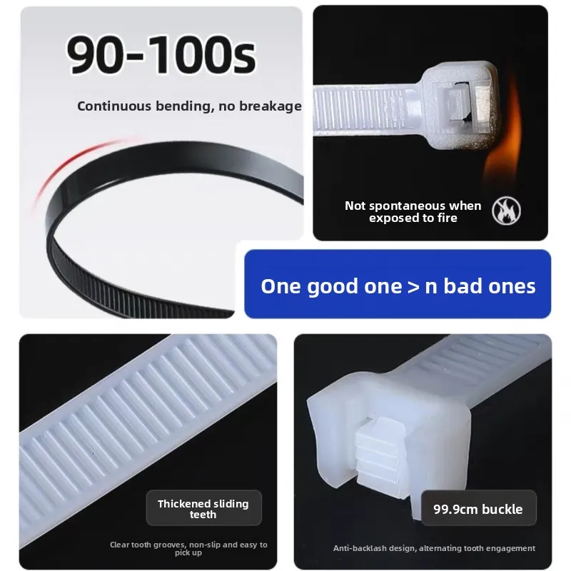 High Quality Nylon Plastic Self Locking Tightening Cable Ties Bundling Straps for Wire Management in Black and White Colors