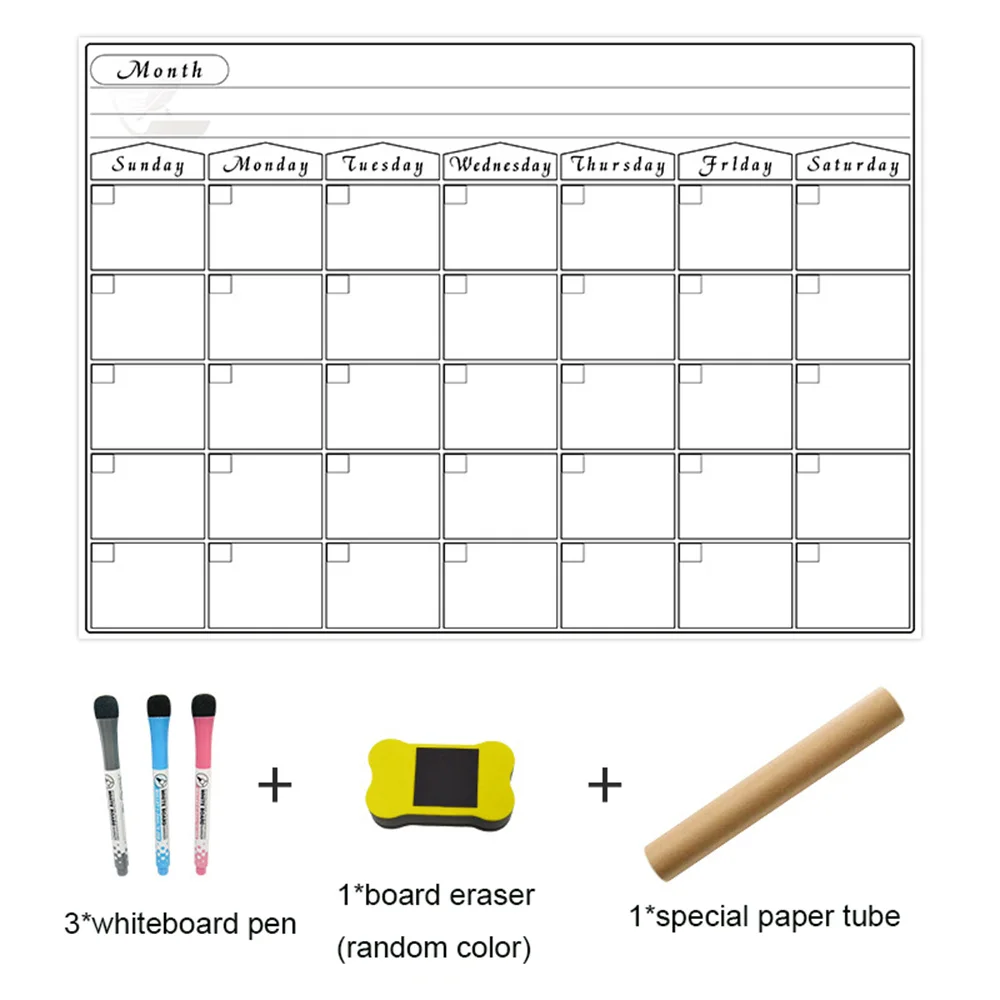 Calendário magnético para geladeira, Dry Erase, White Board, planejador semanal e mensal, Tabela de calendário, Frigorífico Sticker