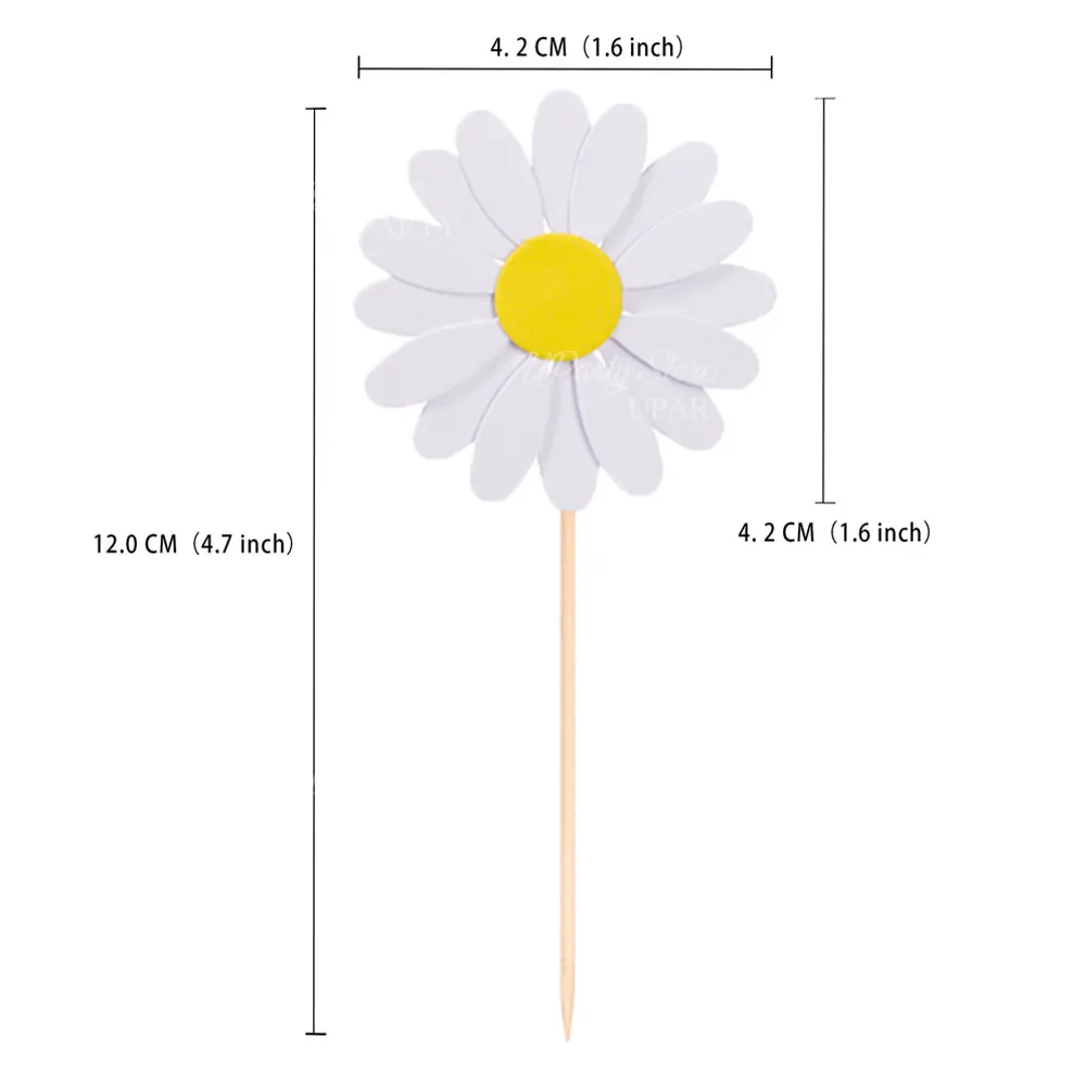 24 Stück Gänseblümchen-Cupcake-Topper, rosa, gelb, weiß, Gänseblümchen-Kuchenaufsätze für Babys in Bloom, Babyparty, Geburtstagskuchen-Dekoration, Gastgeschenk – Detail 4