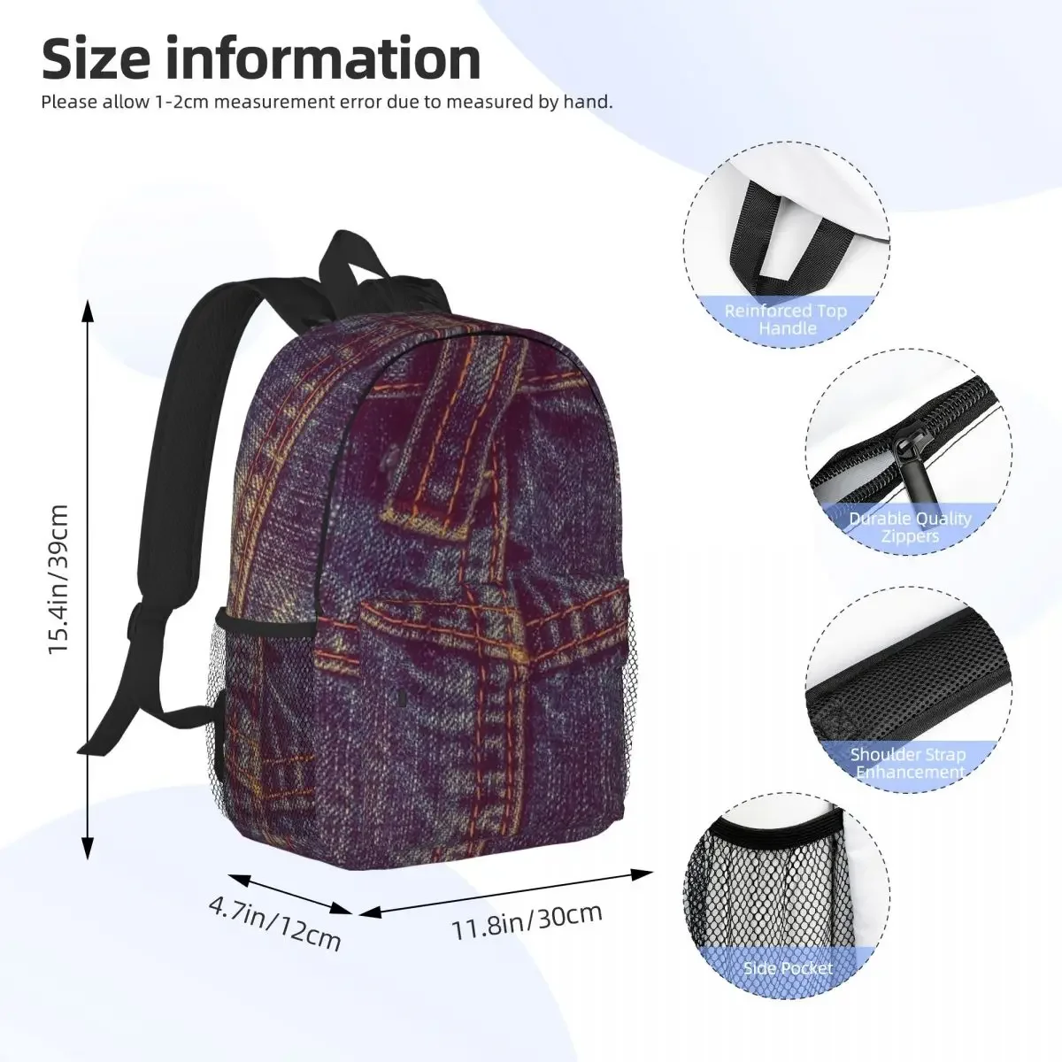 Two Violette Pocket I Love Bluejeans Denim Backpacks Teenager Bookbag Cartoon Students School Bags Travel Rucksack Shoulder Bag