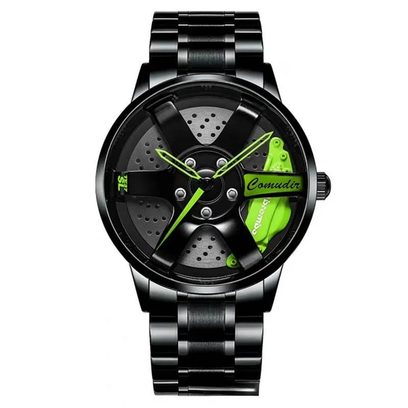 Reloj de pulsera mecánico automático para hombre, pulsera de negocios de lujo, de acero inoxidable, estilo rueda, regalo