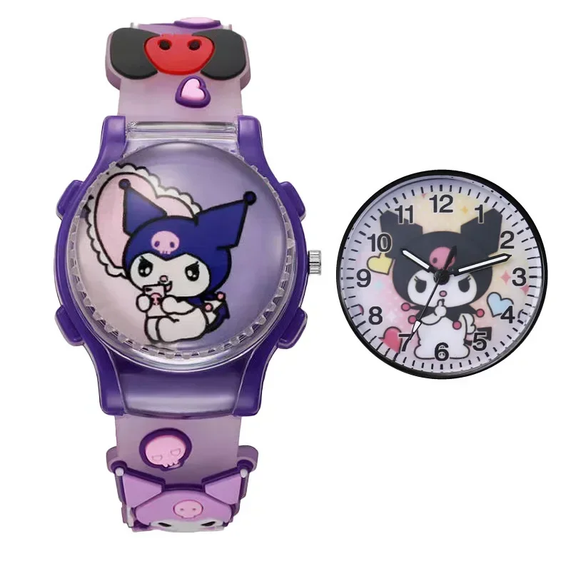 Sanrio Hello Kitty Watch Anime Cartoon Kuromi My Melody Watch Kawaii Crystal Patch Glowing Decompress Rotating Electronic Watch