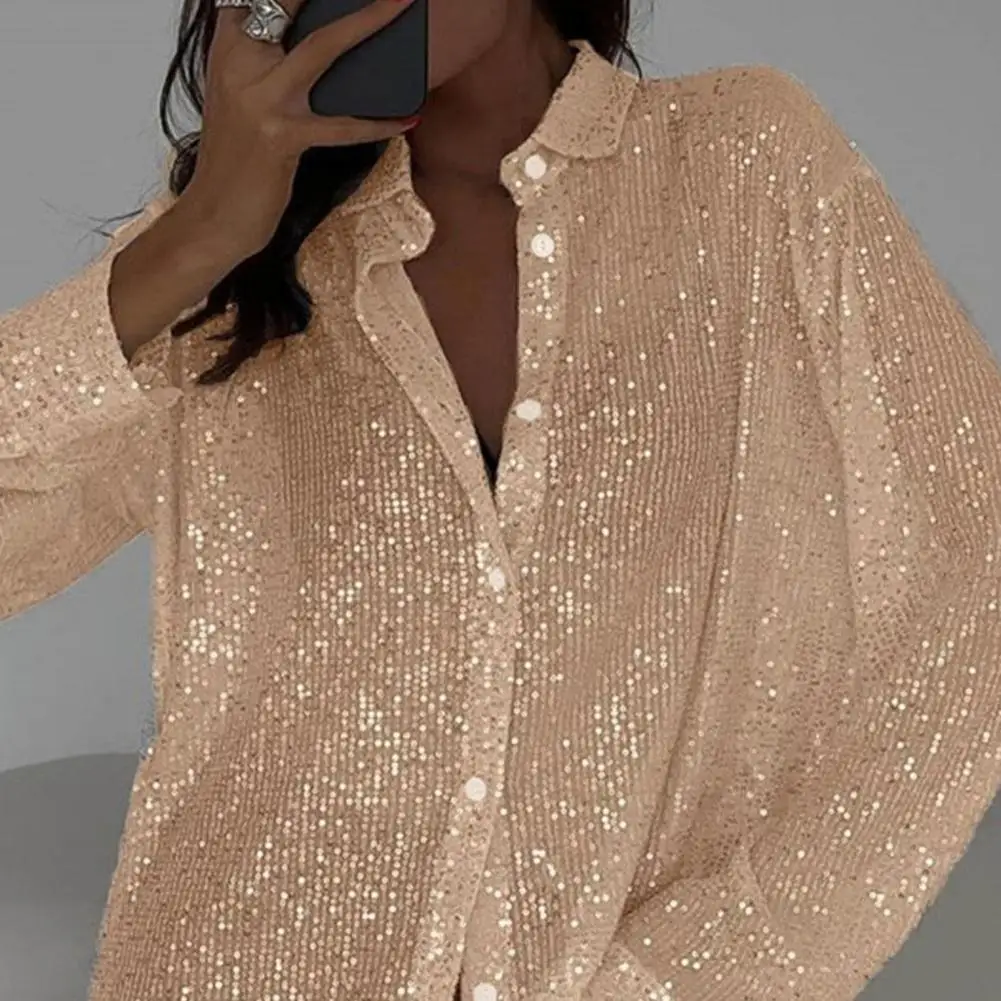 

Women 2025 Spring Summer Casual Shirts Top Shinny Long Sleeved Fashion Blouse Vintage Solid Loose Shirt Streetwear Cloth Tops