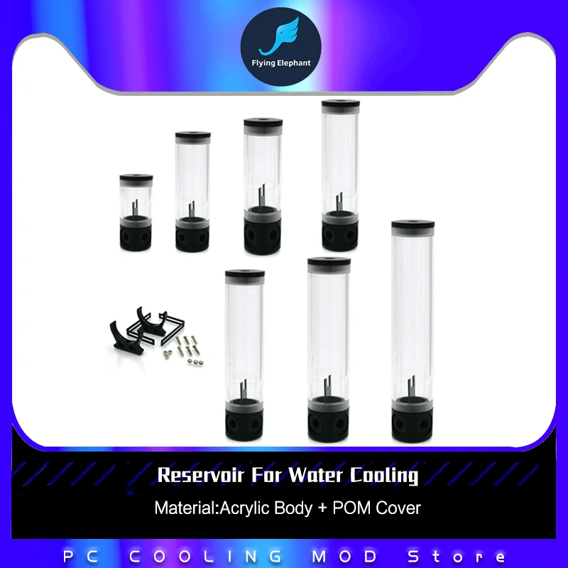 Stand-Alone Reservoir For Water Cooling 50mm Cylindrical Acrylic + POM  110/140/175/240/280/300/390MM