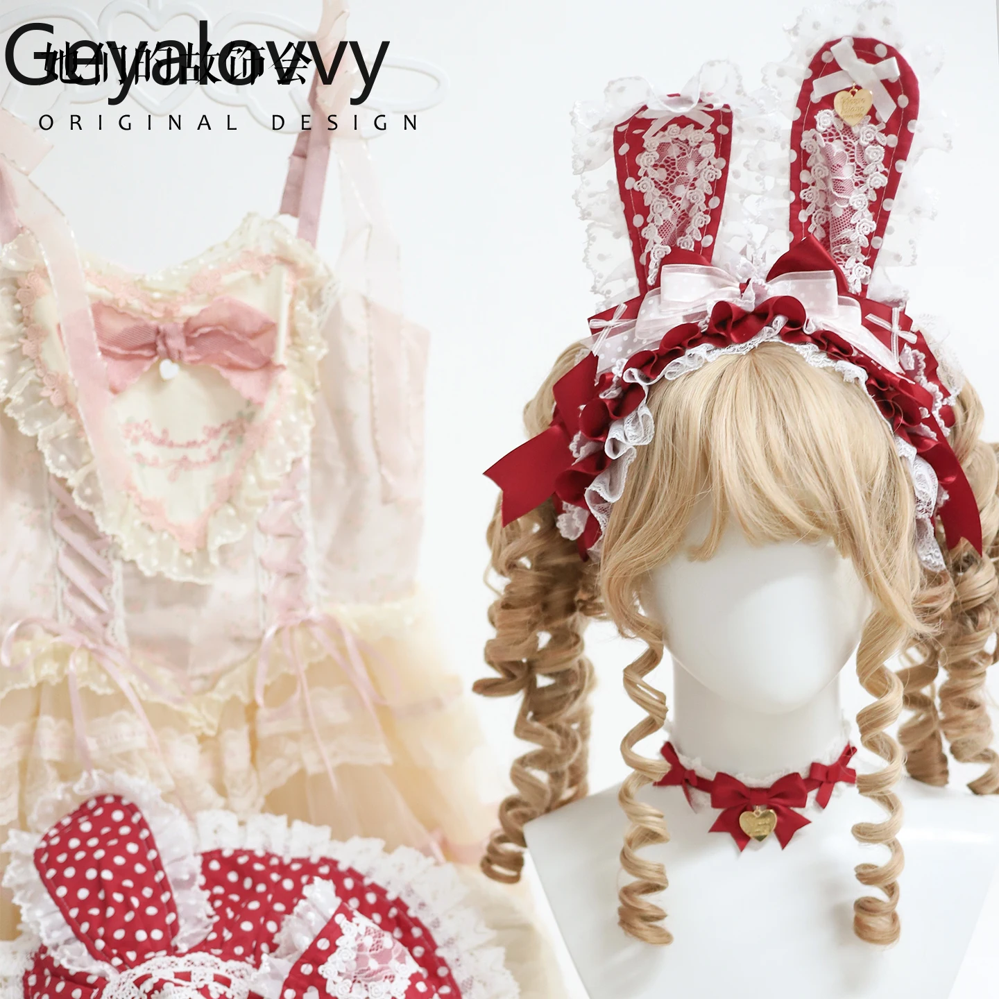 

New Headwear Vintage Accessories Bowknot Bunny Handmade Sweet Lolita Cosplay Accessories Original BBunny Ear Headband KC