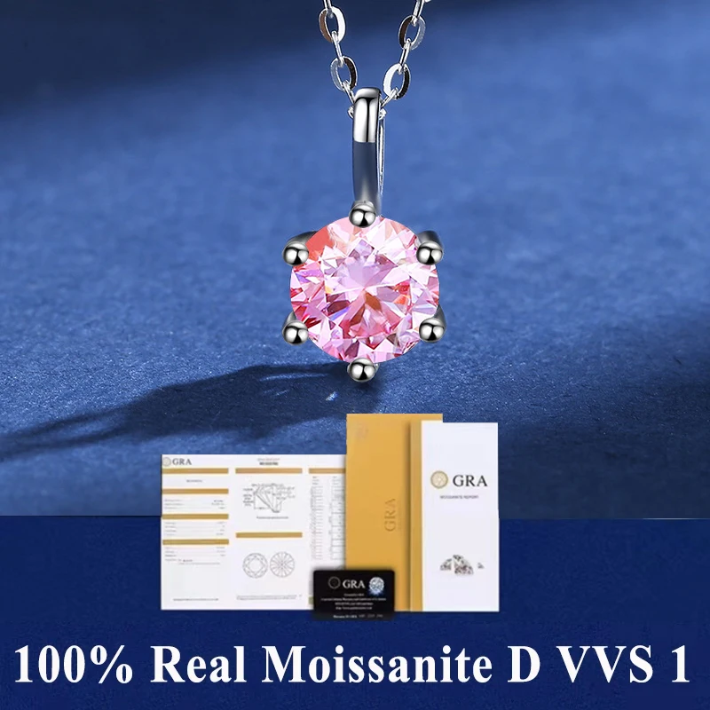 Silver 925 6 prong Moissanite Pendant Necklace For Women Trendy Design D Color VVS Pass Diamond Test Jewelry with box GRA