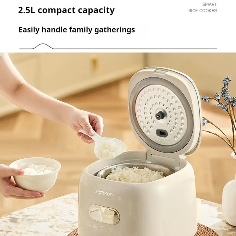 طباخ أرز كهربائي ألماني ZEMKON سعة 2.5 لتر، من الفولاذ المقاوم للصدأ، بدون طلاء، مناسب لـ 3-4 أشخاص، منزل صغير، أرز وحساء سبتمبر