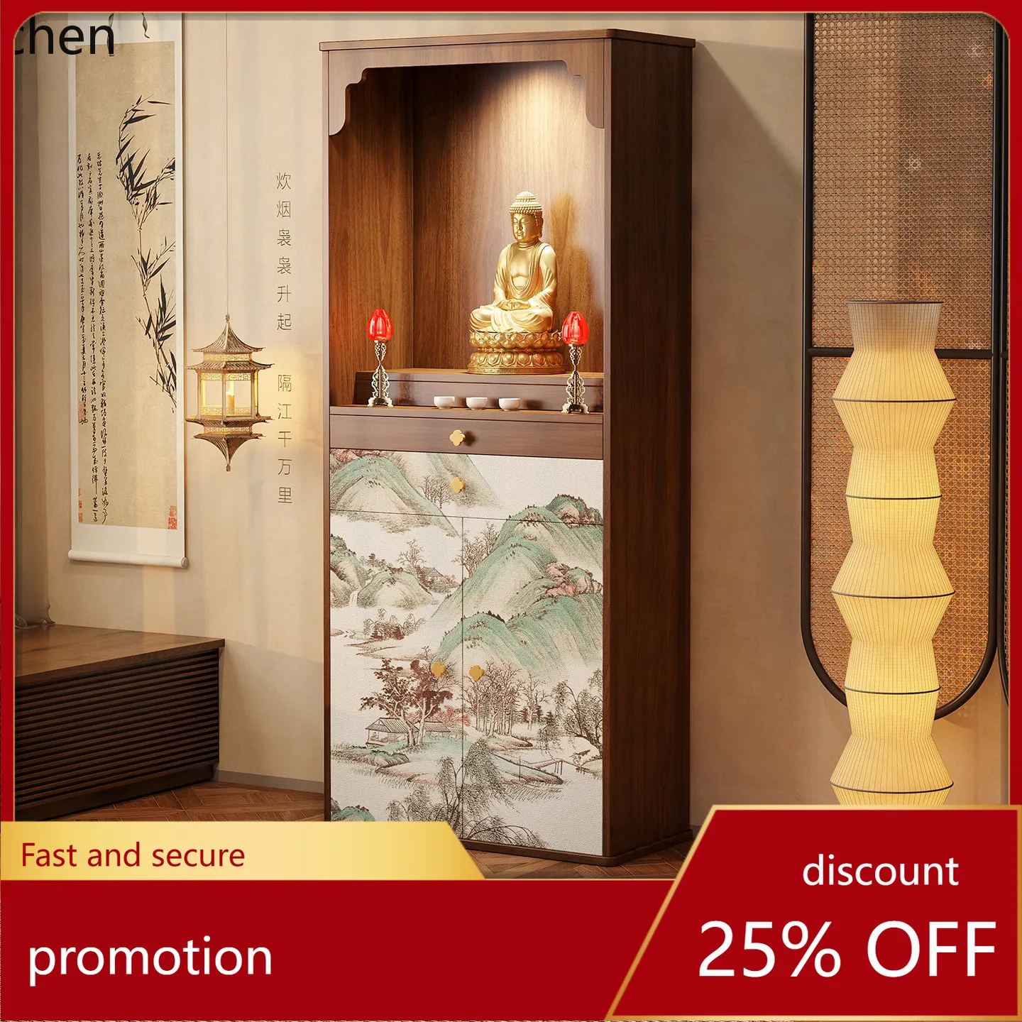 

Cz solid wood buddha niche buddha altar god of wealth altar for home living room shrine cabinet bodhisattva worship altar