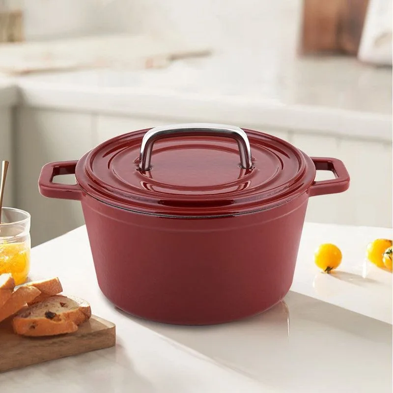 Charming and durable Dutch oven cast iron enamel casserole with stainless steel lid handle round premium looking cookware