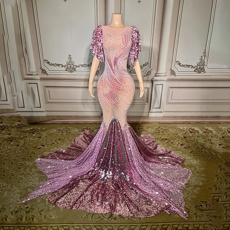 

Pink Fishtail Evening Dress Female High-end Host Banquet Temperament Socialite Birthday Banquet Party Dress Ballkleid Luxuskleid