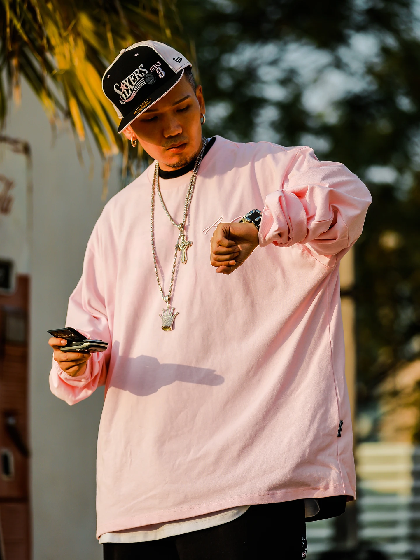 Loose Fit Men's Long Sleeve T-Shirt Pure Cotton Casual Hip Hop Basic Style round Neck Sweatshop Free West Coast Large Size