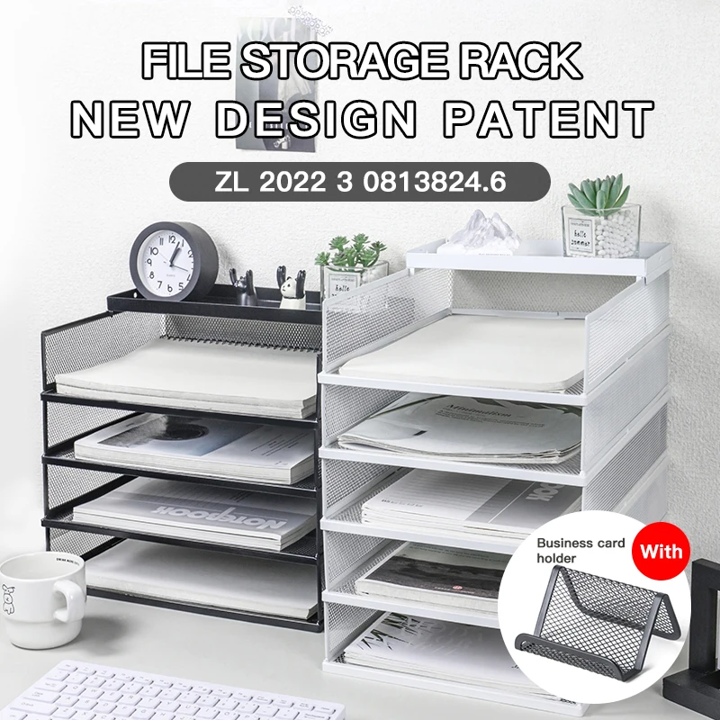 

Stackable paper letter layer organizer, 4-layer, wire mesh folder organizer for desk with home office supplies