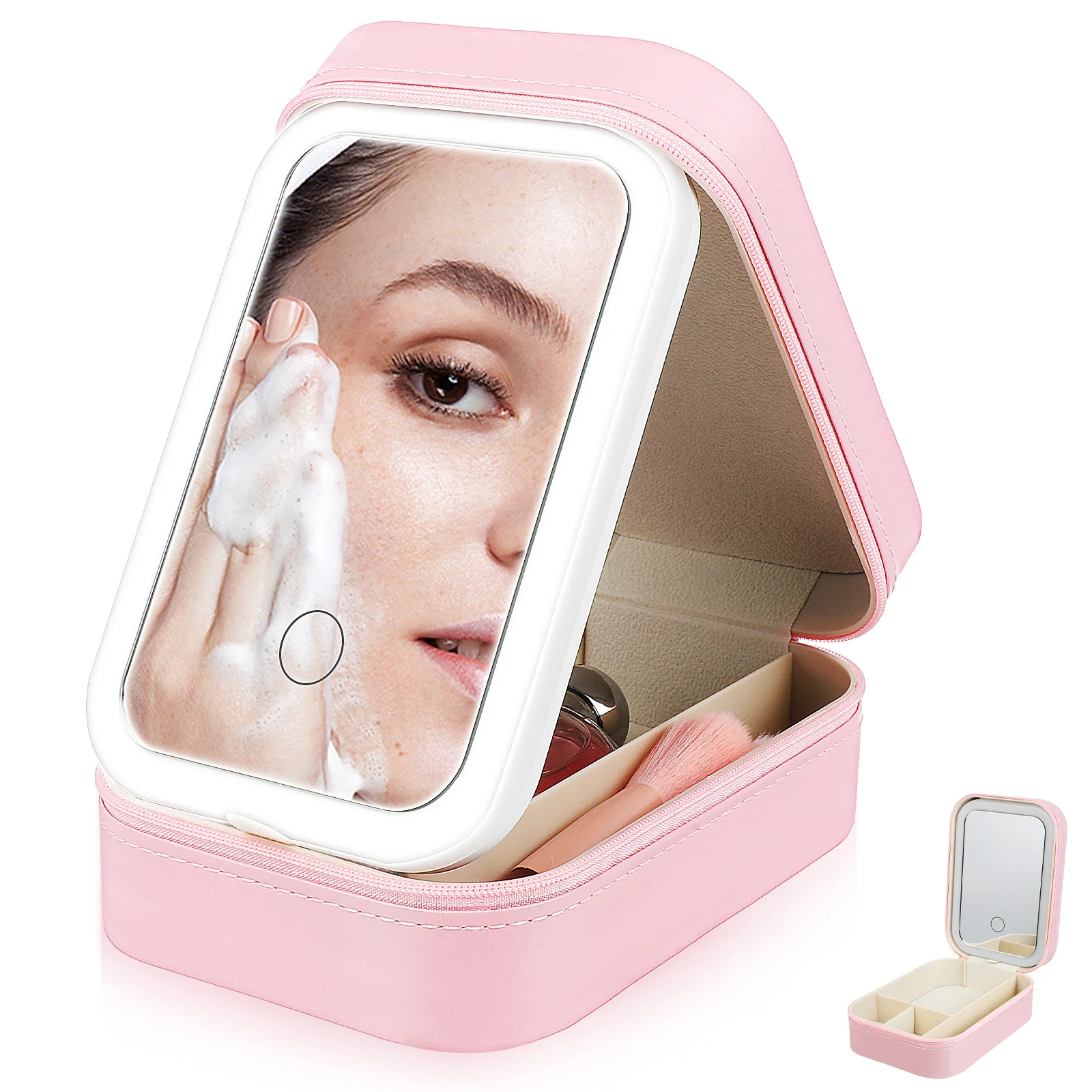 Mirror Storage Box Make Up Bag With Mirrors LED Makeup Case Travel Light Organizer Bags Lighted Shine