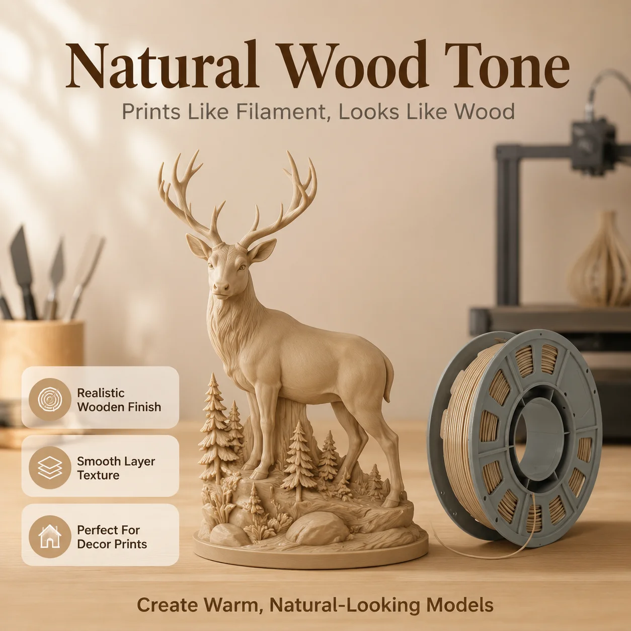 PETG 3D Printer Filament 1.75mm, 300g Compact Spool Light Brown, Dimensional Accuracy +/- 0.03mm, Smooth Feeding for FDM Printers