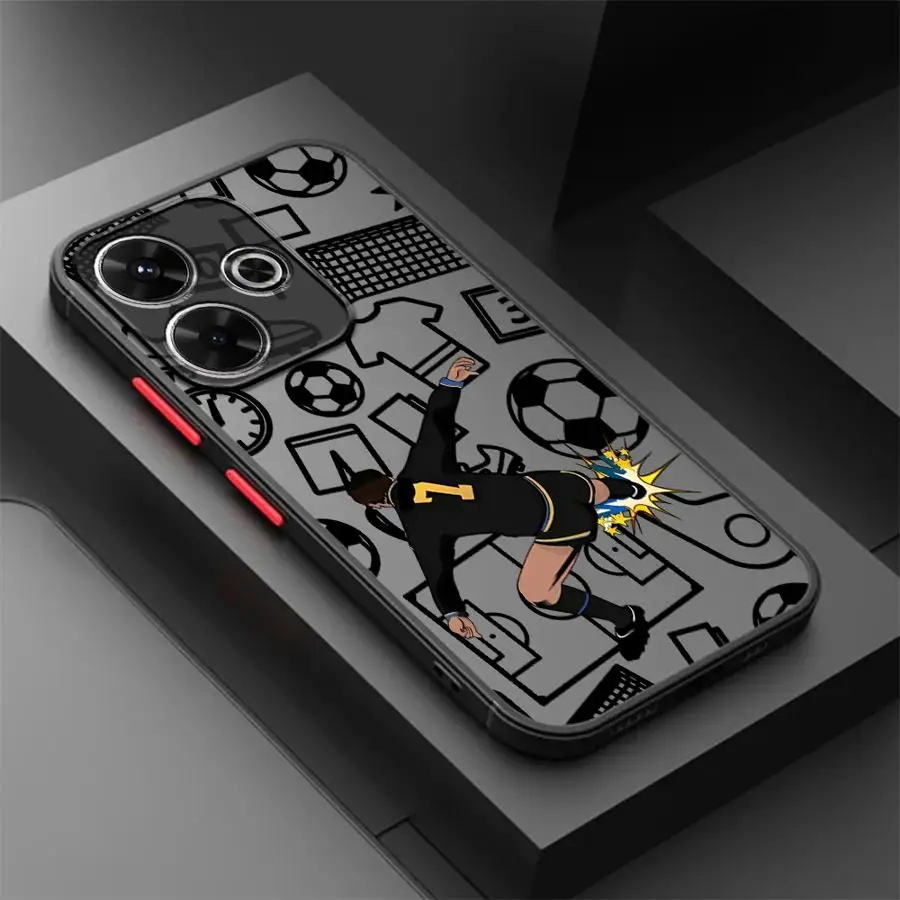 Custodia sportiva con bordo nero per cartoni animati di calcio per Xiaomi Redmi 9 14C A4 12C A1 A2 Plus 13C 10 K40 Pro