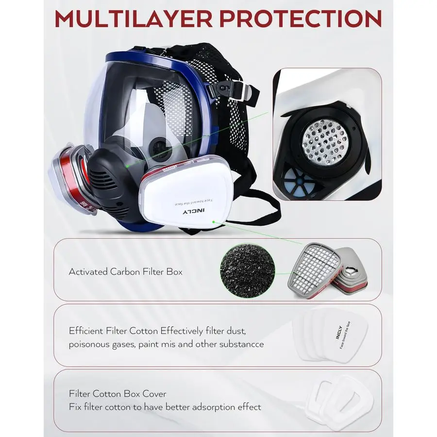 Masque anti-poussière complet, masques faciaux sûrs, couverture réutilisable pour contre la fumée, la poussière, les produits chimiques, la peinture, le ponçage, le soudage, les vapeurs, l'exploitation