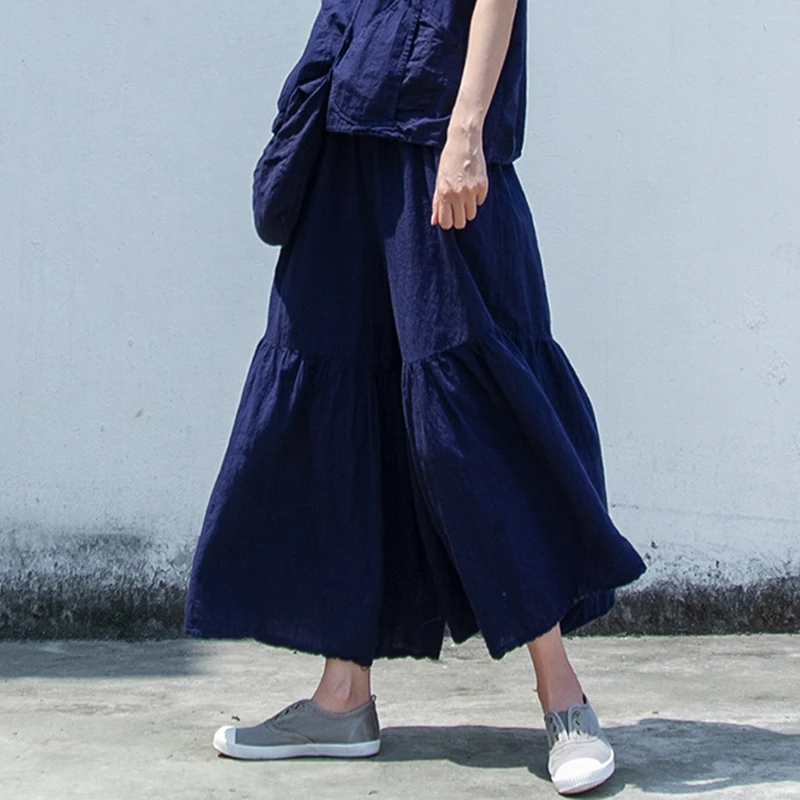 Hoge taille katoen linnen wijde pijpen broek dames nieuwe 2025, zomer vintage stijl effen kleur vrouwelijke enkellange casual broek M1537