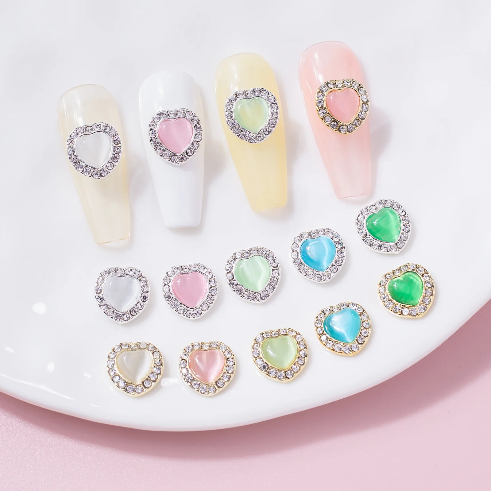 10 قطع عيد الحب مسمار الفن القط العين حجر القلب مسمار معكرون شقة الخوخ القلب مسمار الحفر اكسسوارات الديكور