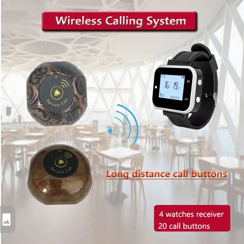 QWICALL 20 Calling Buttons 4 Watch Pager receiver for Restaurant, cafe bar Service Call Bell Wireless Guest Calling System