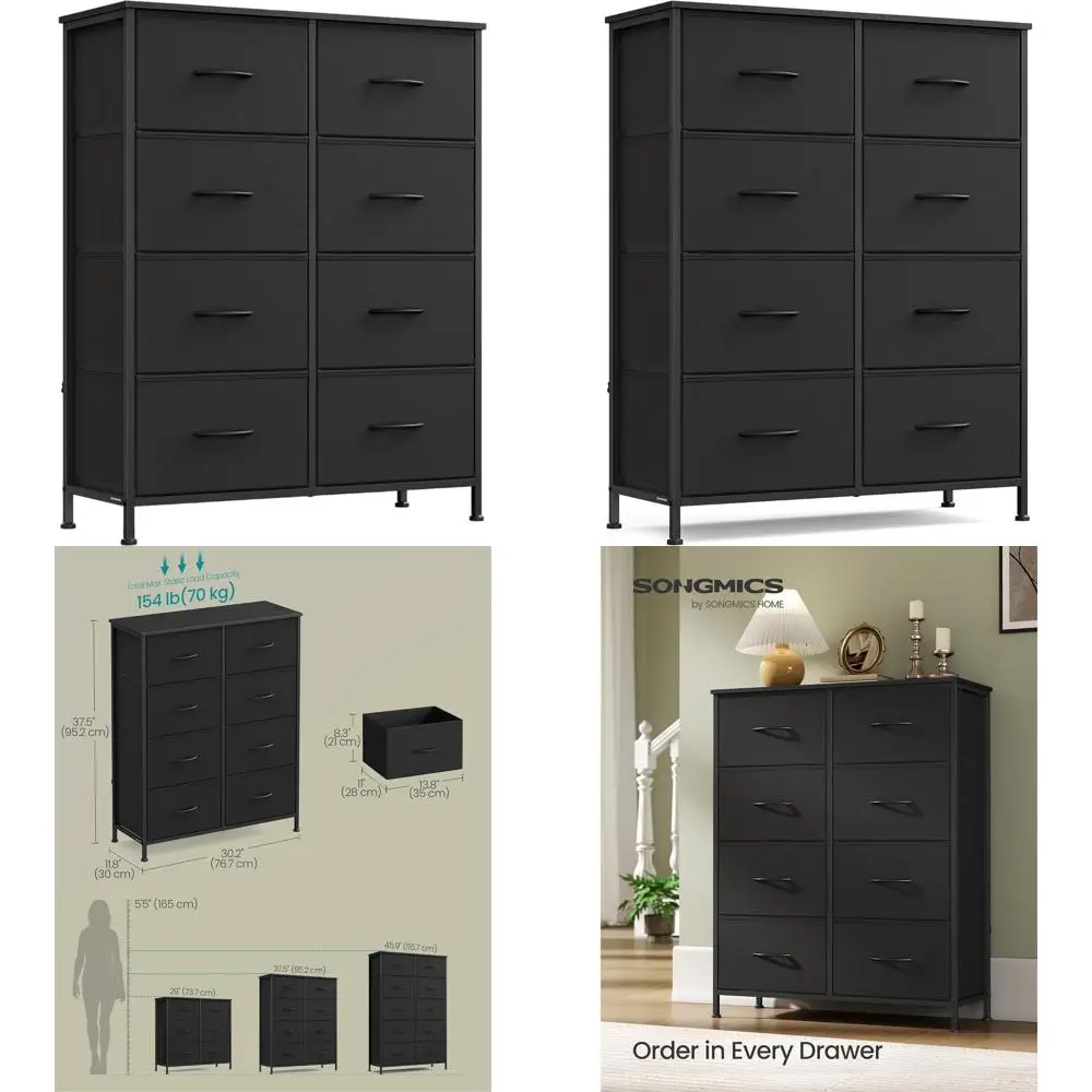 

Тумба-комод с 8 ящиками из черной стали и МДФ для хранения вещей в спальне, с нетканым покрытием US124B01S