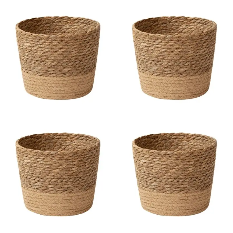 

【Товары для дома】4 шт. плетеных корзин из соломы для цветов и растений, корзина-кашпо из ротанга, корзина для хранения, плетеная вручную корзина для растений, размер M