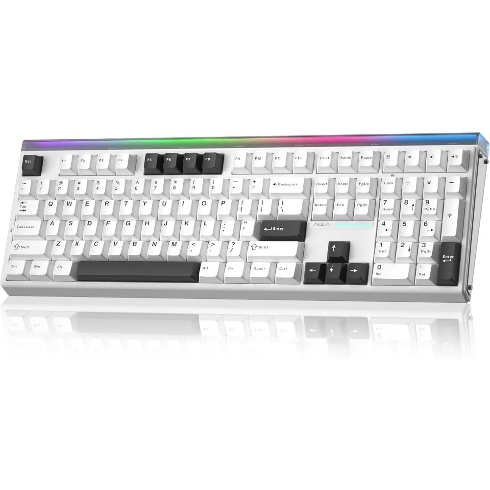 Wireless Mechanical Keyboard, Silent Full-Size with Number Pad, RGB Backlit, PBT Keycaps for PC/Office