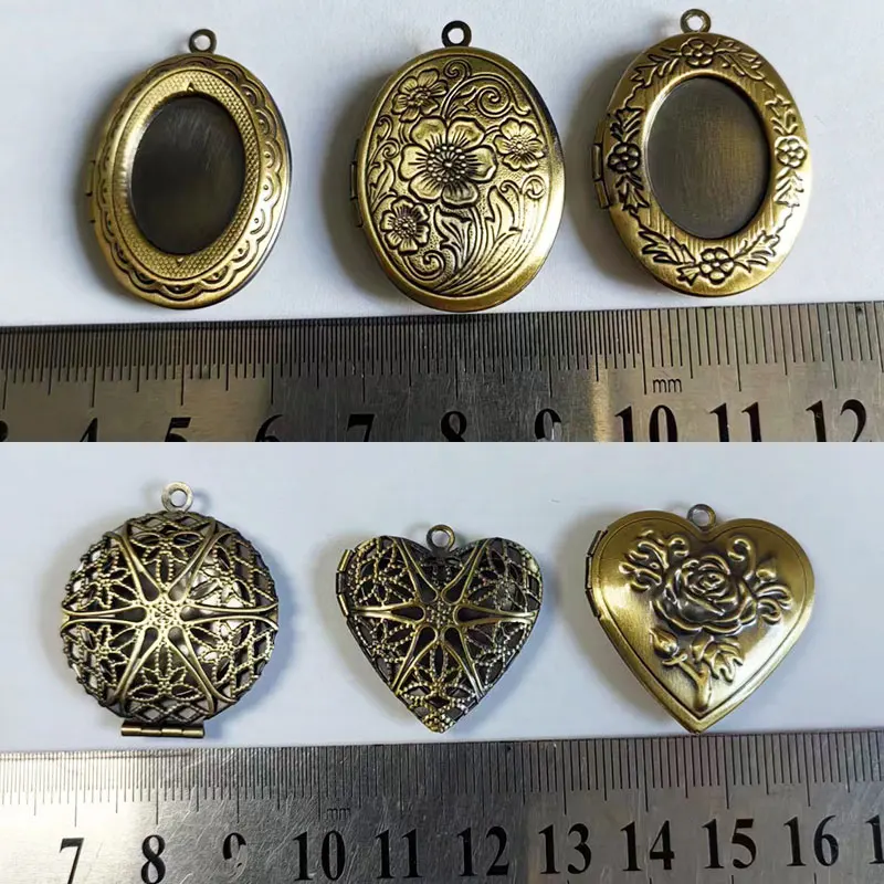 Wholesale 10pc/lot Oval Heart Photo Frame Copper Charms Vintage Locket Pendant Jewelry Men Women Making Family Memories Gift
