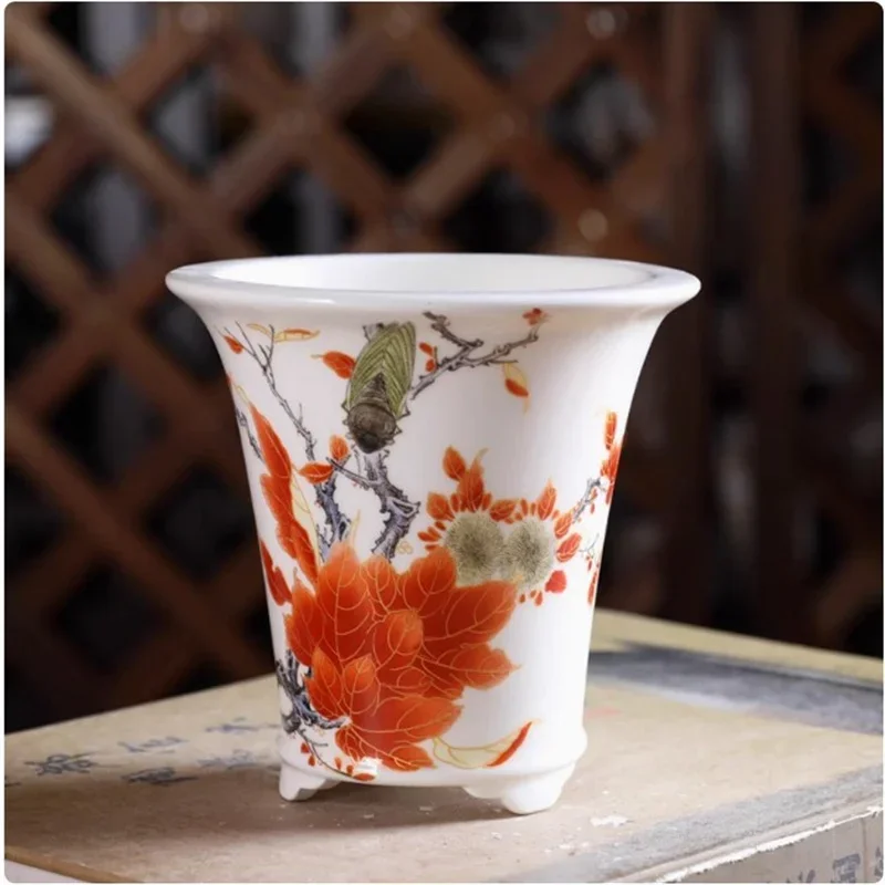 yesPorcelain Bonsai Pot,Small Flower Vase,Home Sill Indoor Decoration,Ceramic,Chinese Autumn Pattern