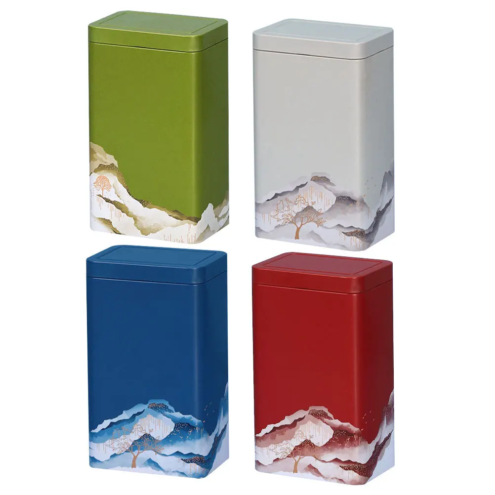 

4pcs Tea Canister Set Square Tinplate Sealing Containers Red Blue Green White Candy Dried Foods Storage Household Decorative