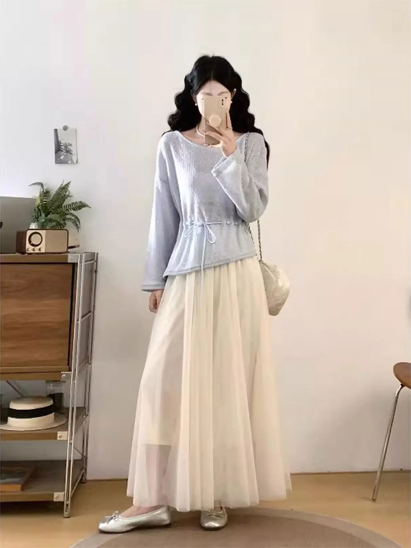 

Sli Knitted Two-Piece Set for Women Spring Season plus Size Casual Wear High Waist Skirt round Ne Long Sve Top