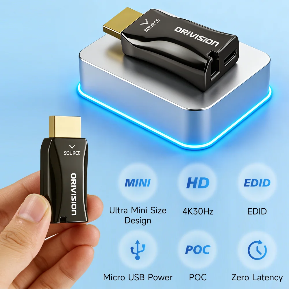 ORIVISION 4K30 HDMI Extender Over Fiber 984FT/300M Multimode Single Core LC HDMI to Fiber Optic Converter