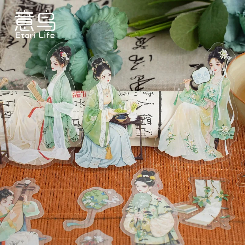 Ancient Chinese Character PET Sticker Pack Smile Serenity Series Vintage Figure Stickers Journal Scrapbooking DIY Craft Decor