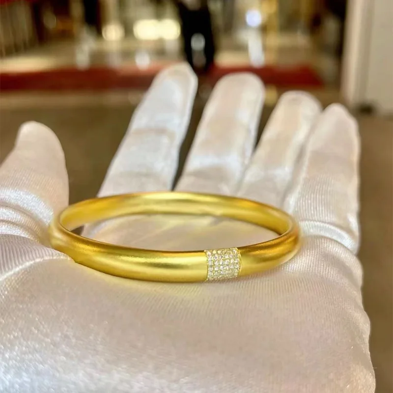 

Роскошный женский браслет из чистого золота 24 карата 9999, настоящее золото, древний матовый насыщенный круглый браслет, однотонный браслет