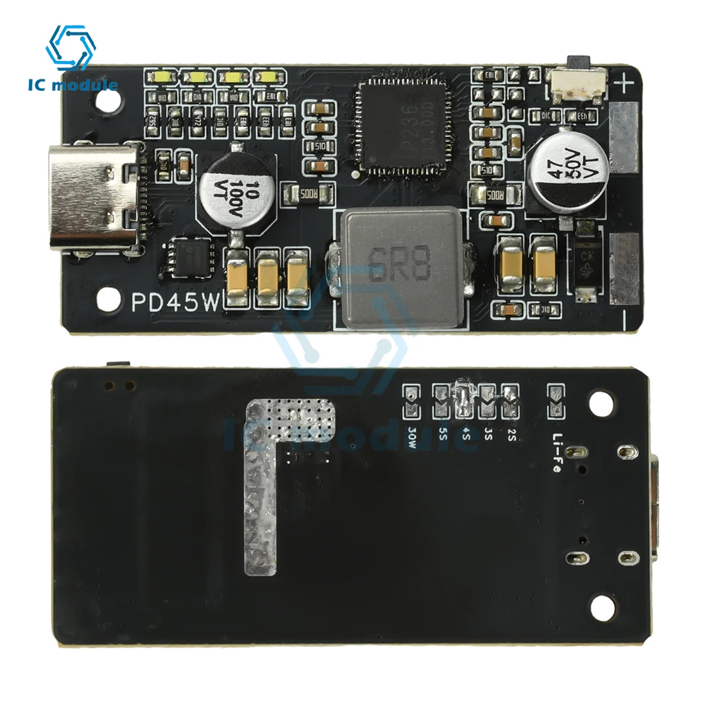 2-6S PD45W وحدة تفريغ الشحن السريع QC3.0 + مخرج Type-C لبطارية Li-ion/LiFePO4 لوحة بنك الطاقة العالمية