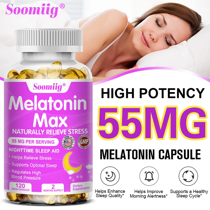 Soomiig Melatonin Capsules Relieve Insomnia Helps Sleep, Increases Work Efficiency, Improves Sleep Quality, Reduces Waking Time