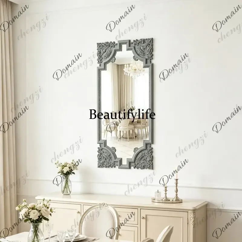 YFC European retro carved makeup mirror light luxury rectangular frame wall-mounted decorative mirror household bathroom mirror