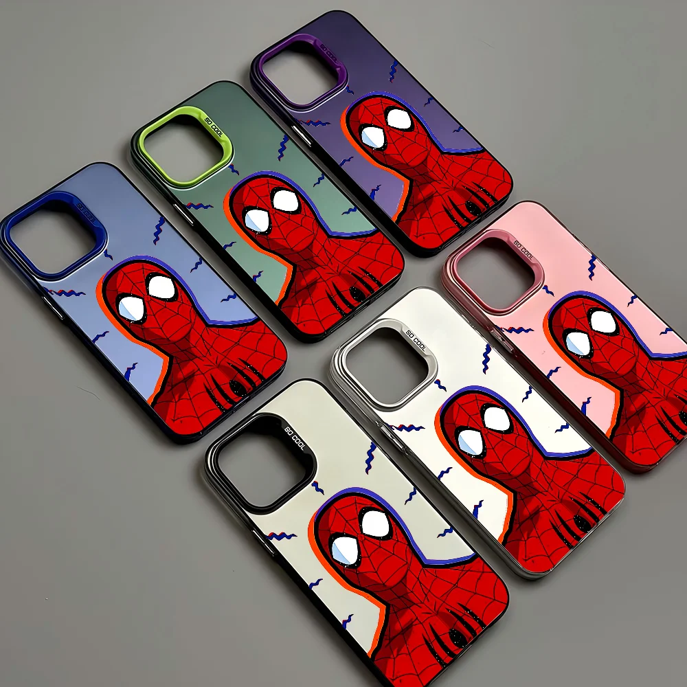 

MINISO M-Marvel Superhero Spiderman Phone Case IMD Color Silver Shell For IPhone 16 15 14 13 12 Pro Max Plus