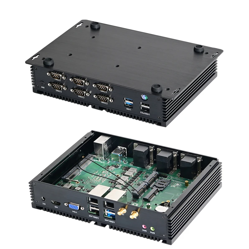Mini computer industriale senza ventola 6xRS232 Porte COM Core i7-10510U 7510U i5-8260U HD VGA 2xLan 4G SIM Win10 Linux Mini PC robusto