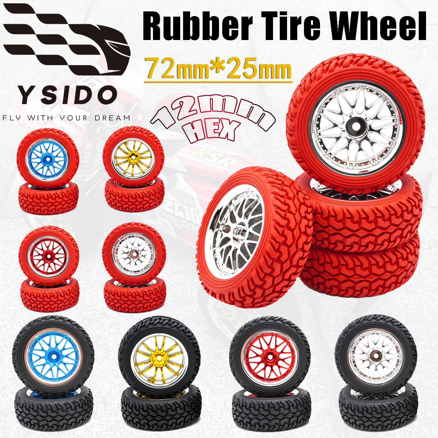 

1/10 1/12 1/14 RC Off-Road Car Front Rear Rubber Tire Wheels 72mm*25mm HEX 12mm for Wltoys Traxxas Trx-4 Tamiya Scx10 HSP HPI