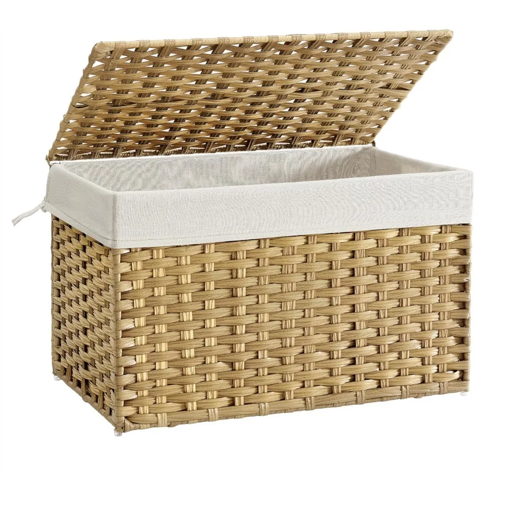 

Storage Basket with Lid, 27.7 Gallon (105L) Storages Bin, Woven Blanket Storages Baskets with Handles, Natural Storage Baskets