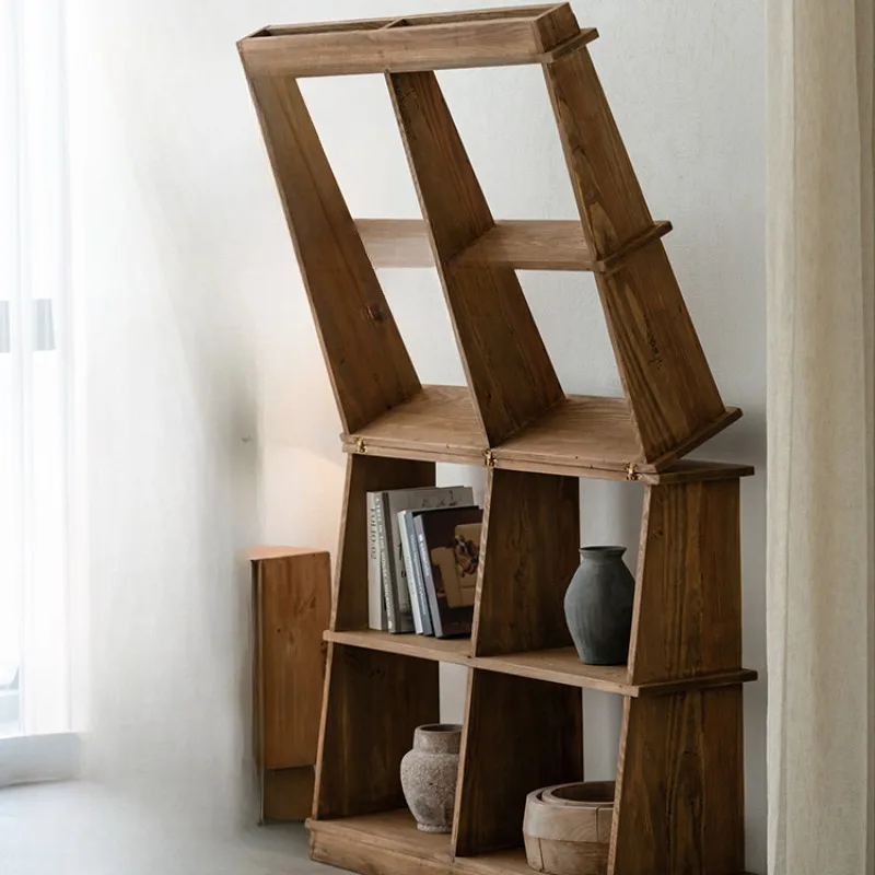 Old pine foldable storage multi-functional storage display shelf solid wood bookshelf