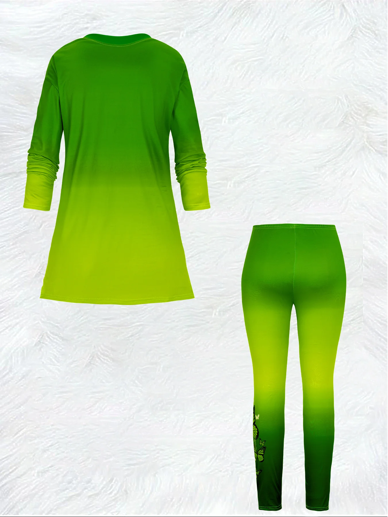 Printed Design This vibrant two-piece set features a lively green butterfly design: a long-sleeve top and matching leggings with