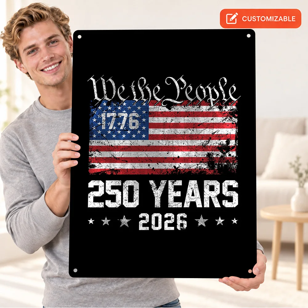 We The People 250 Years 2026 History Aluminum Poster Personalized Metal Sign Illustrated Historical Wall Art For Library Decor