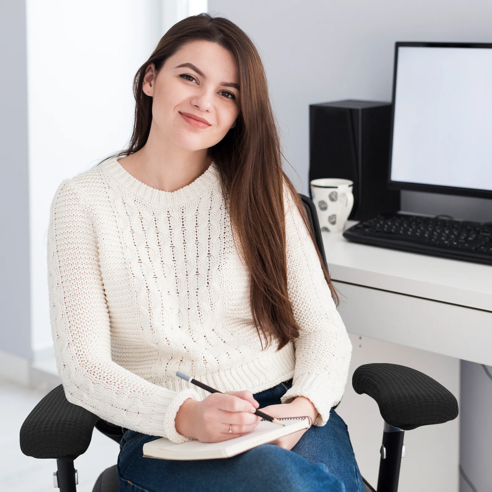 

Office Chair Armrest Cover Elastic Washable Removable Protector For Computer Desk Swivel Chairs Universal Fit Comfort Grip